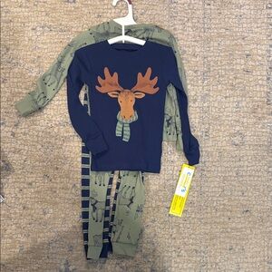 Children's Moose Pajama Set - Navy and Olive